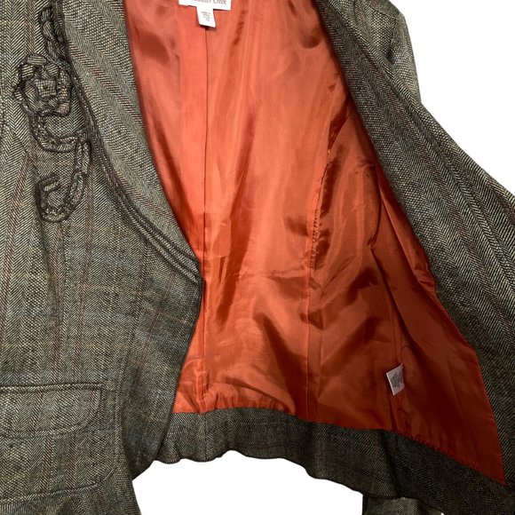 Coldwater Creek Blazer Womens 12 Brown Plaid Floral Open Front Stretch - Picture 7 of 11